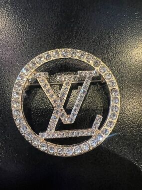 Louis Vuitton Gold Tone Crystal Monogram Brooch - Clear Crystals